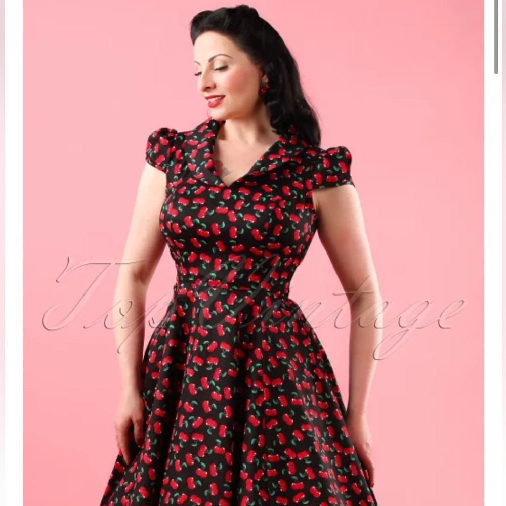 Cherry Print Black Dress